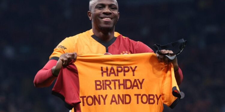 Osimhen Displays Birthday Message For Tony Elumelu’s Sons After Scoring For Galatasaray
