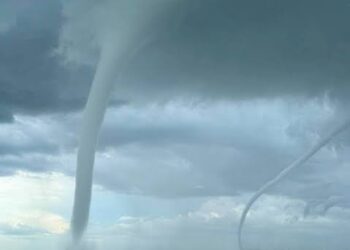 Twin Waterspouts Merge off Po River Delta