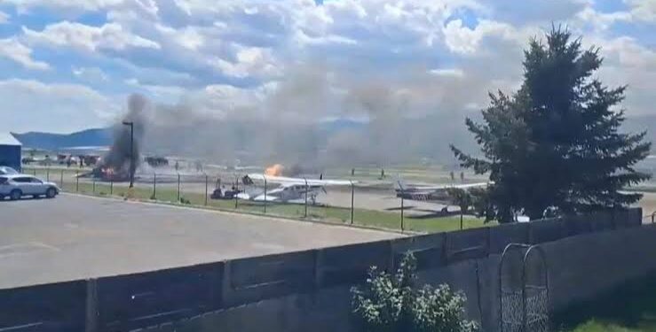 Small Plane Crashes Into Parked Aircraft at Montana Airport Causing Fire