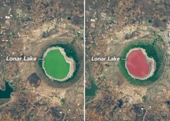 Ancient Indian Lake Shifts From Green to Pink Overnight