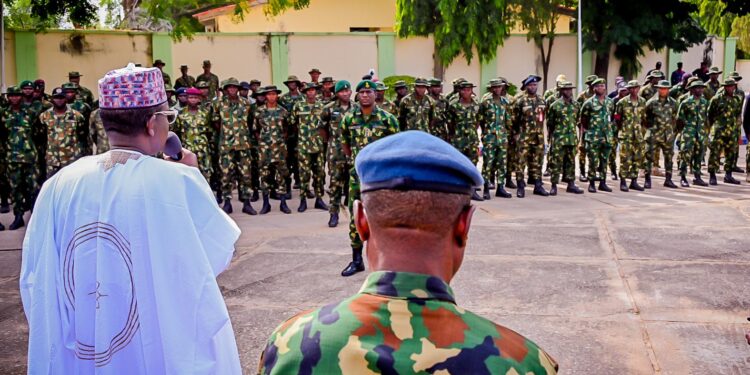 Matawalle Delivers President Tinubu’s Message to Nigerian Troops in Zamfara