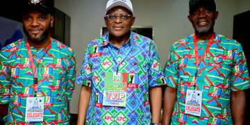 L-R Deputy National Treasurer of the All Progressive Congress APC, Engineer Ben Akak, Cross River State Governor, Prince Bassey Otu and the Chairman, All Progressive Congress APC, Cross River State, Hon. Chris Etta, at the Party's National Convention in Abuja, weekend.