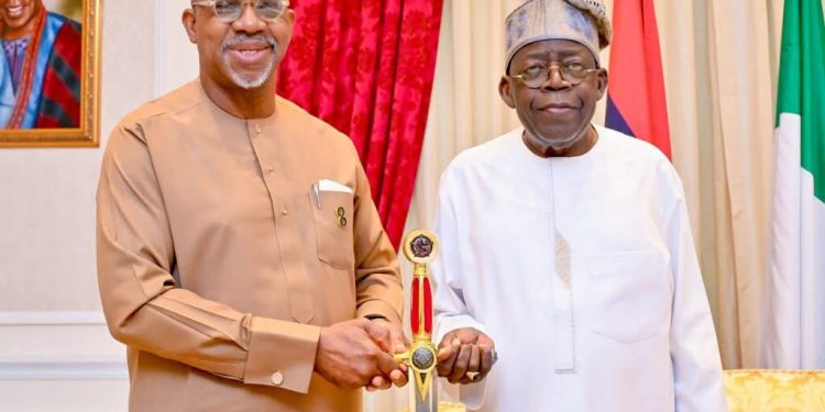 Gov. Abiodun Presents Ceremonial Sword to Tinubu, Urges Continued War on Crime