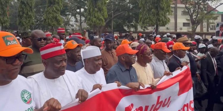 Atiku, Kwankwaso, Obi, Others Match-Out in Peaceful Protest at INEC’s Headquarters