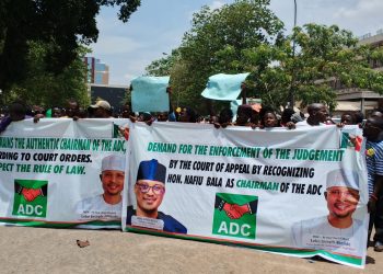 Nafiu Bala-Led ADC Storms INEC Headquarters, Insists On Bala’s Recognition As National Chairman