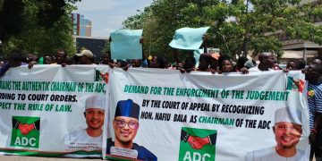 Nafiu Bala-Led ADC Storms INEC Headquarters, Insists On Bala’s Recognition As National Chairman