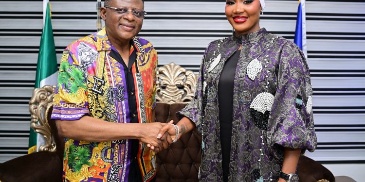 His Excellency, Governor Bassey Otu of Cross River State, with BBNAIJA Star, Sultana, during the latter's courtesy visit.