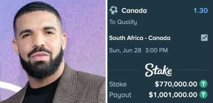 Drake Wins $1m World Cup Bet after Canada Knocks out South Africa