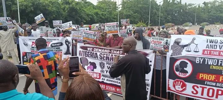 Protesters Storm N’Assembly, Ask Lawmakers to Halt Prof. Abayomi’s Ambassadorial Confirmation