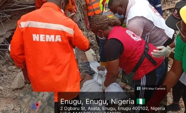 Enugu Building Collapse: NEMA Coordinates Rescue Operation , Recovers One Life